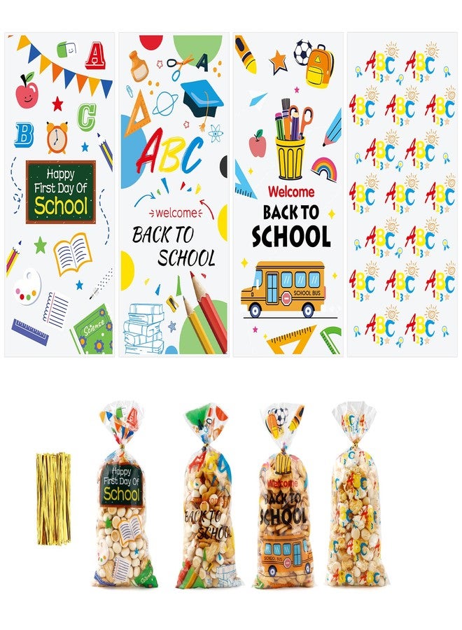 LAOTIDui 120 PCS Cellophane Treat Bags for School Celebration,School Gift Bags,Plastic Cookie Snack Cotton Candy Bags with Twist Tie,School Party Favor Supplies - Image 1